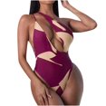 thumbnail image 1 of Babysbule Swimsuits for Women Clearance Women Sexy Color Block Printing Backless Bikini One-Piece Swimwear Swimsuit Beachwear Set, 1 of 7