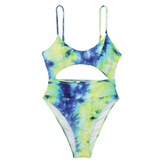 Babysbule Swimsuits for Women Clearance Women Sexy Solid Color Hollow Out Siamese Swimsuits Bikini Print Beachwear Set