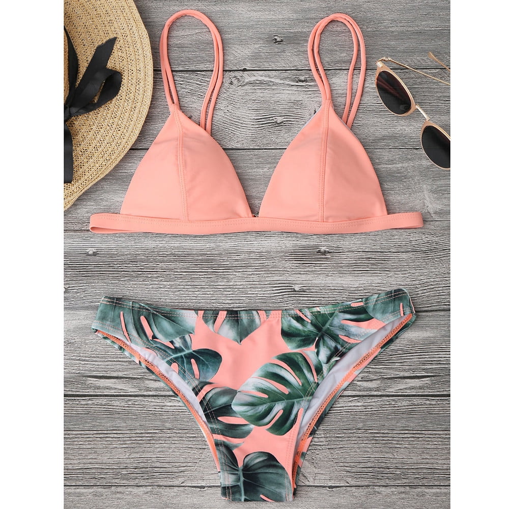 Women's Swimming Suit Sexy Bikini Swimsuit Women Swimwear Bikini Set Print Leaves Push-Up Padded Bathing Swimsuit Beachwear