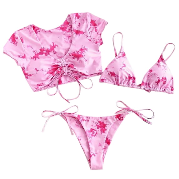 Babysbule Swimsuits for Women Clearance Women's Bikini Print Set Swimsuit Three Piece Filled Bra Swimwear Beachwear