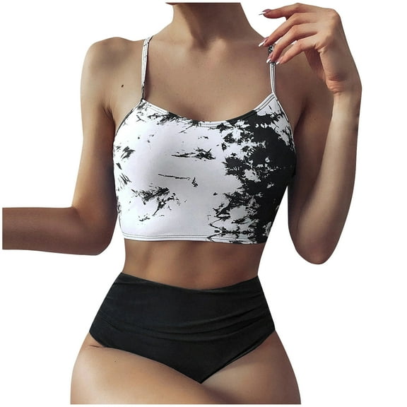 Babysbule Swimsuits for Women Fashion Women Summer Swimwear Cross Printing Swimsuit Split Bikini