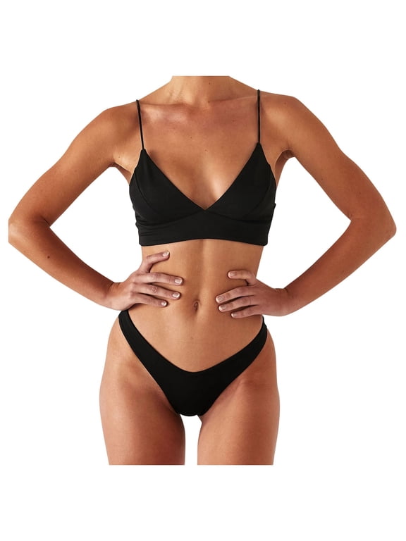 Bikini for Women Women Solid Push Up High Cut Lace Up Halter Bikini Set Two Piece Swimsuit