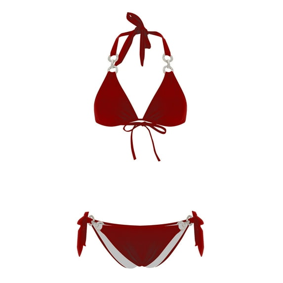 Babysbule Swimsuits for Women Women Solid With Chest Pad Without Underwire Bikini Lace Strap Split Swimwear