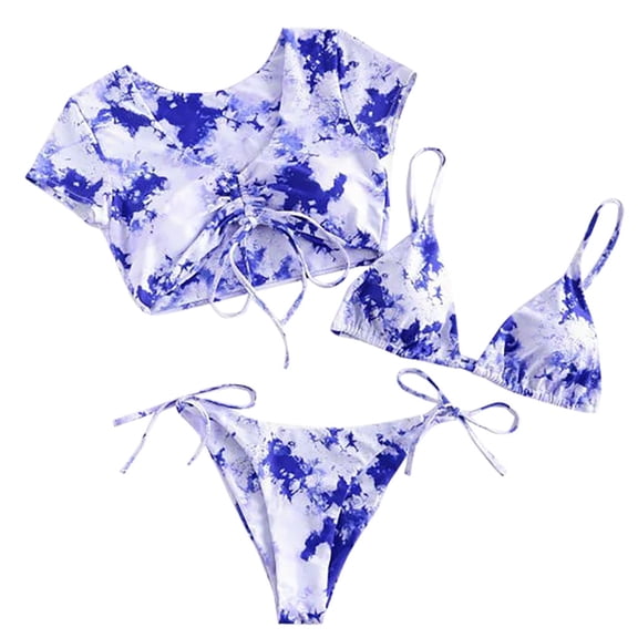 Babysbule Swimsuits for Women Women's Bikini Print Set Swimsuit Three Piece Filled Bra Swimwear Beachwear