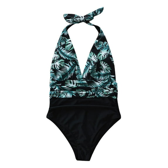 Babysbule Swimsuits for Women Women's Fashion Leaf Print V-neck One Piece Swimsuit Bikini