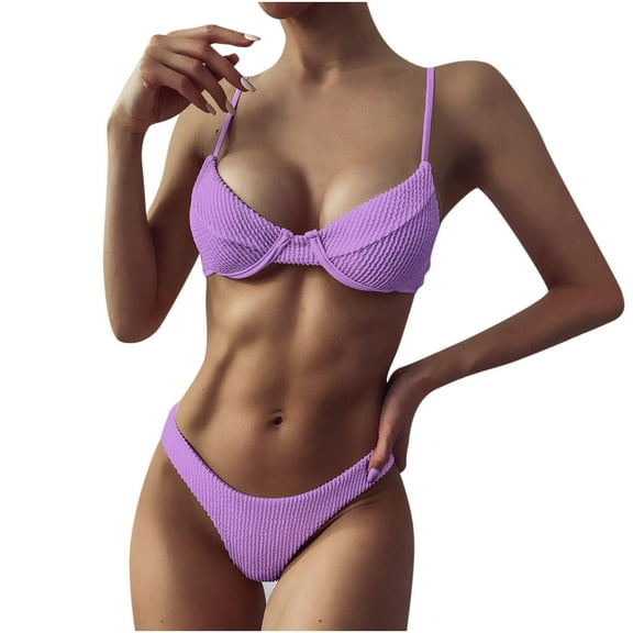 Babysbule Swimsuits for Women Women's High Breast Contrast Solid Split Bikini Set Two Piece Swimsuit Sets