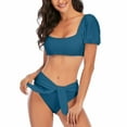 thumbnail image 1 of Babysbule Swimsuits for Women Women's Swimwear Two Piece Bikini Set Puff Sleeves High Waist Swimsuit Swimsuit Bandeau Bikini Padded, 1 of 7
