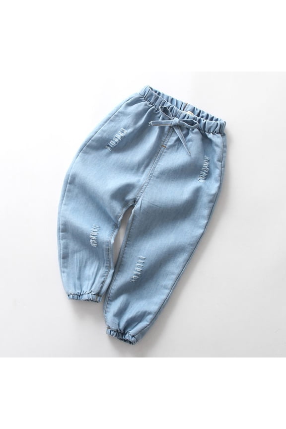Toddler Baby Kids Pant Fashion Children Baby Boy Girl Hole Long Pants Elastic Waist Jeans Clothes