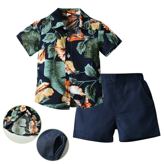 Babysbule Toddler Baby Kids Pant Fashion Hawai Boy Clothing Set Summer Short Sleeve Shirt+Shorts Casual Gentleman Suit