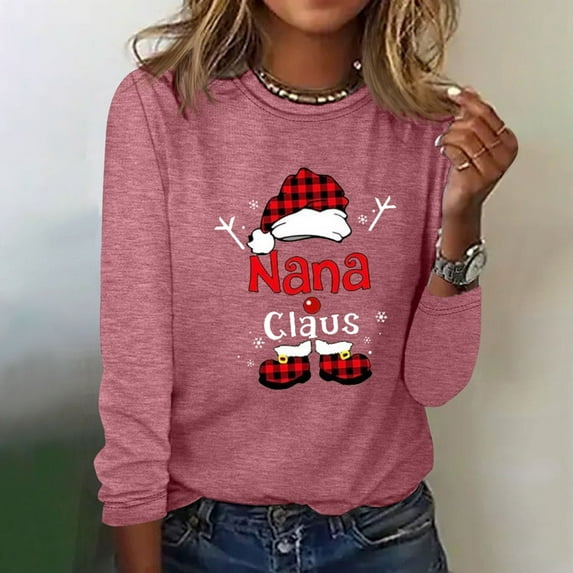 Babysbule Tops for Women Christmas Printed Women Casual Long Sleeve O-neck Sweatshirt Pullover Blouse