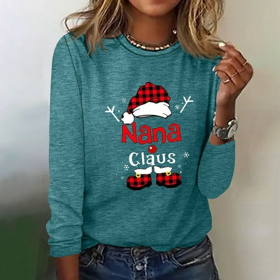 Babysbule Tops for Women Christmas Printed Women Casual Long Sleeve O-neck Sweatshirt Pullover Blouse