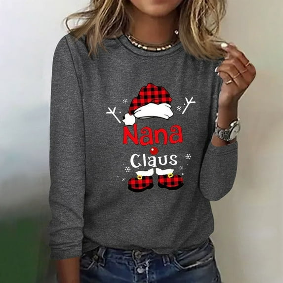 Babysbule Tops for Women Christmas Printed Women Casual Long Sleeve O-neck Sweatshirt Pullover Blouse