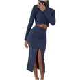 thumbnail image 1 of Babysbule Tops for Women Clearance Women Sexy Long Sleeve Casual Solids Sets Blouse Nightdress Party Skirt+Top, 1 of 6