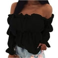 thumbnail image 1 of Babysbule Tops for Women Women's Fashion Off-Shoulder Strapless Solid Color Long Sleeve Shirt Blouse Top, 1 of 4