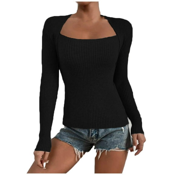 Babysbule Tops for Women Women Slim Casual Solid Long Sleeve Square Collar Base Shirts Warm Blouses Tops