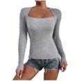 thumbnail image 1 of Babysbule Tops for Women Women Sexy Slim Casual Solid Long Sleeve Square Collar Base Shirts Warm Blouses Tops, 1 of 9