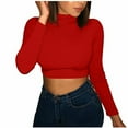 thumbnail image 1 of Babysbule Tops for Women Women Solid Color Crop Workout Long Sleeve O-Neck Shirts Casual Blouse Tops, 1 of 9