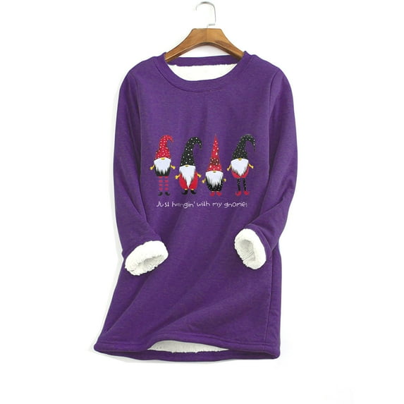 Babysbule Tops for Women Women Thick Fleece Sweatshirt Christmas Print Velvet Warm Underwear