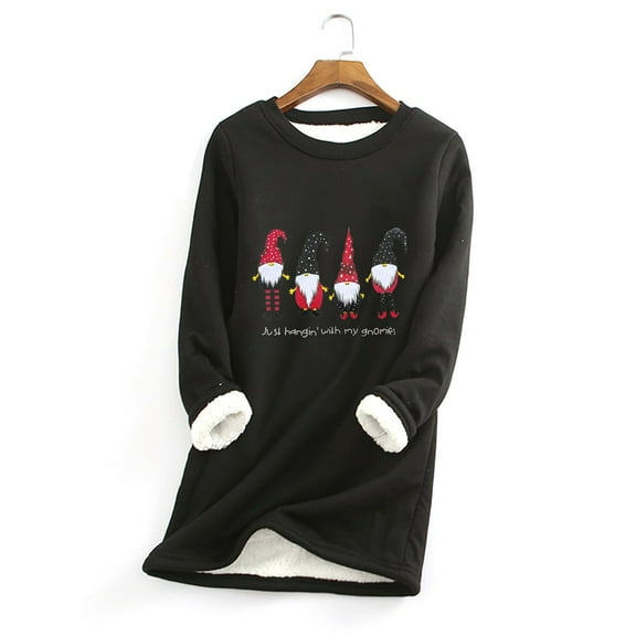 Babysbule Tops for Women Women Thick Fleece Sweatshirt Christmas Print Velvet Warm Underwear