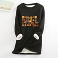 thumbnail image 1 of Babysbule Tops for Women Women Thick Fleece Sweatshirt Long Sleeve Print Velvet Warm Round Neck Underwear Tops, 1 of 3