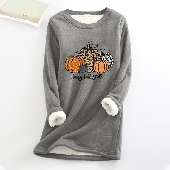 Babysbule Tops for Women Women Thick Fleece Sweatshirt Long Sleeve Print Velvet Warm Round Neck Underwear Tops