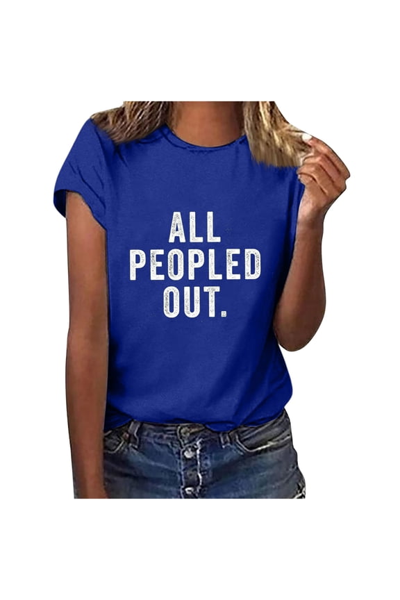 Tops for Women Women's Interesting Text Print Tops Casual Loose Blouse Tops