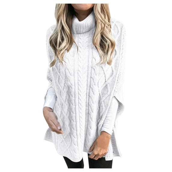 Babysbule Tops for Women Women's solid color street pullover high neck split loose sweater top