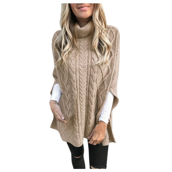 Babysbule Tops for Women Women's solid color street pullover high neck split loose sweater top