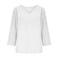thumbnail image 1 of Babysbule V-Neck 3/4 Sleeve Lightweight Washed Texture Casual Blouse Women's Relaxed Fit Everyday Top S-XXL, 1 of 7