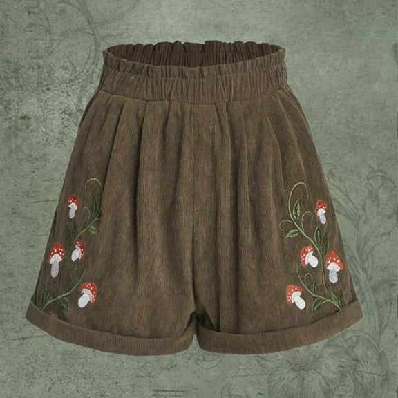 Babysbule Wide Leg Shorts For Women Summer Fashion Cotton High Waist Graphic Print Corduroy Cute Shorts Loose Casual Shorts