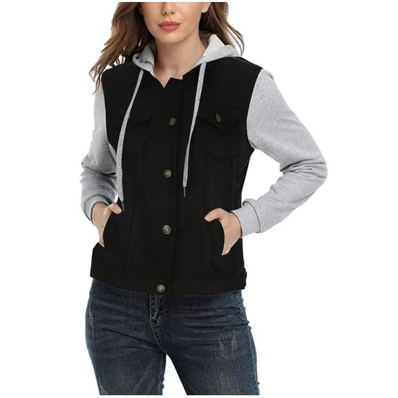 Babysbule Winter Coats for Women Women Casual Jacket Cardigan Long Sleeve Hood Pocket Patchwork Coat Drawstring Top Tops