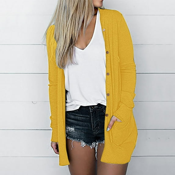 Babysbule Winter Coats for Women Women's Color Long Sleeve Casual Tops Blouse With Pocket And Button Cardigan Tops