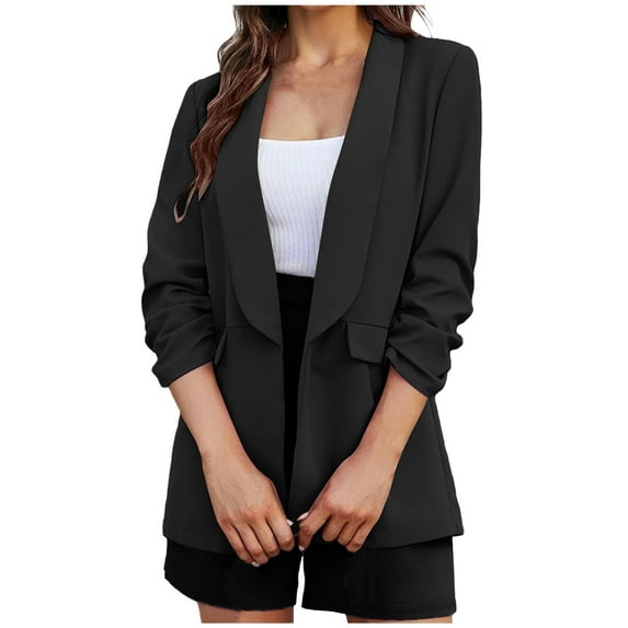 Babysbule Winter Coats for Women Women's Fashion Solid Color 7/4 Cuff Fold Buckle Free Suit Coat Long Sleeve Hatless Casual Coat/Jacket Tops