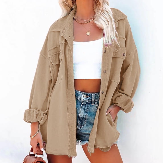 Babysbule Winter Coats for Women Womens Ladies Solid Turn Down Collar Jacket Pocket Sleeve Coat Outerwear Tops