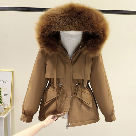 Babysbule Winter Coats for Women Womens Warm Long Sleeve Coat Hoodies Collar Jacket Slim Winter Outwear Tops