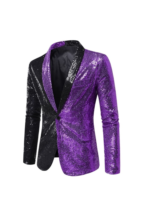 Winter Jacket for Men Plu Size Men's Color Matching Sequin Suit, One Button Dress, Performance Suit, Long Sleeved Lapel Collar Suit Jacket Coat Blazer XL