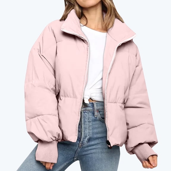 Babysbule Winter Jackets for Women Fashion Women Solid Stand-up Collar Cardigan Down Jacket Outerwear Padded Coat