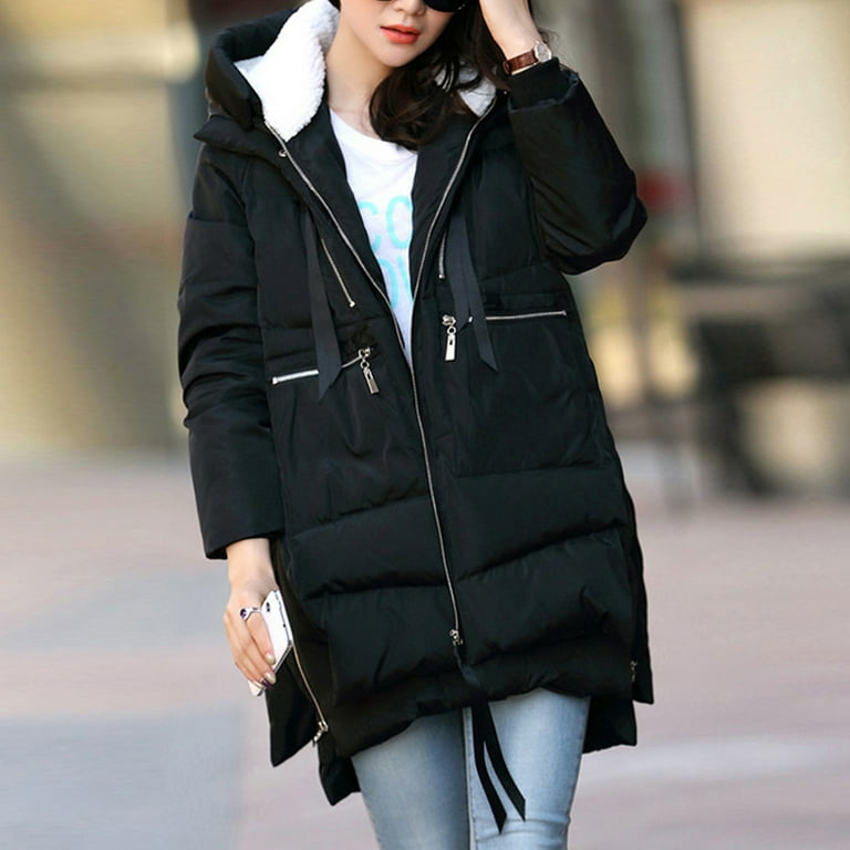 Babysbule Winter Jackets for Women Clearance Women's Winter Fashion Tooling  Long Slim Hooded Cotton Jacket Coat