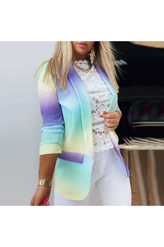 Winter Jackets for Women Women Gradient Print Fashion Long Sleeve Notched Loose Casual Blazers Top Coat