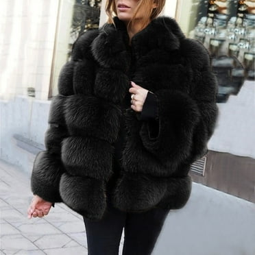 Babysbule Winter Jackets for Women Women Plus Size Short Faux Coat Warm Furry FauxLong Jacket Sleeve Outerwear