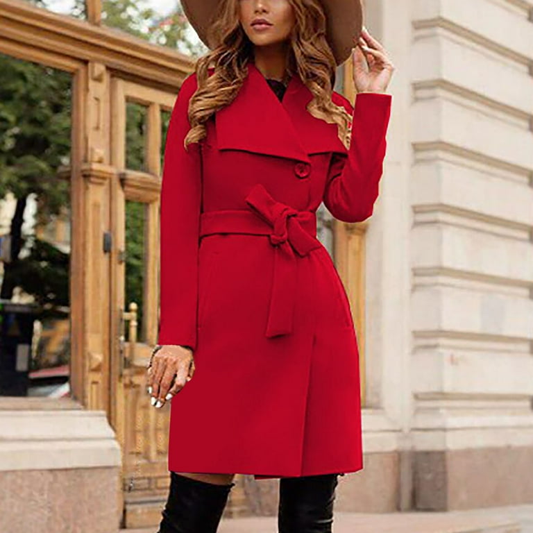 Babysbule Winter Jackets for Women Clearance Women Solid Color Casual Long  Sleeve Lapel Long Jacket Coat With Pocket And Belt 
