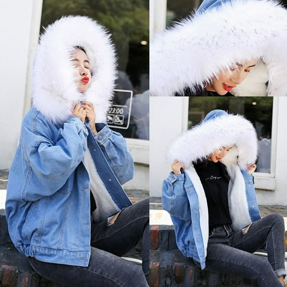 Babysbule Winter Jackets for Women Women Warm Denim Short Coat Collar Jacket Slim Winter Hooded Outwear Coats