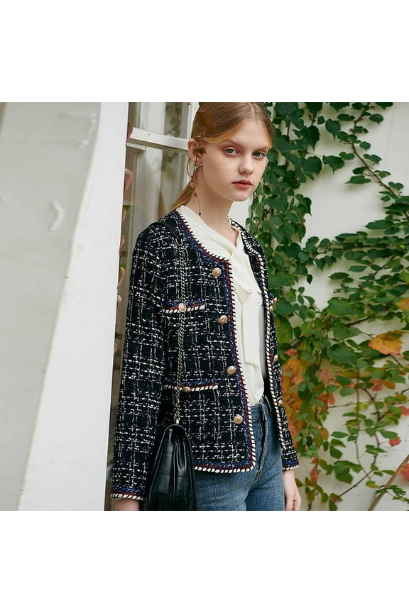 Winter Jackets for Women Women's Autumn And Winter Fashion Lattice Double Breasted Tweed Plus Size Coat