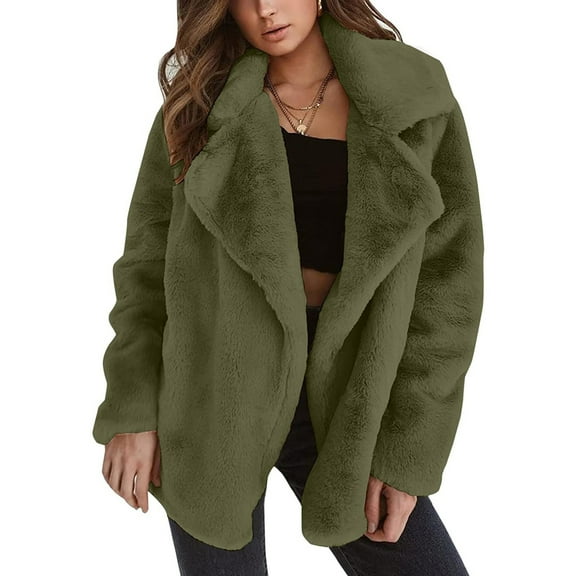 Babysbule Winter Jackets for Women Women's Autumn/Winter Solid Color Cardigan Plush Lapel Coat Tops