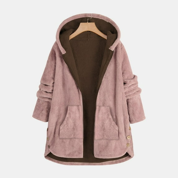 Babysbule Winter Jackets for Women Women's Long Sleeve Fleece Colorblock Hooded Drawstring Pocket Zip Jacket Top Blouse