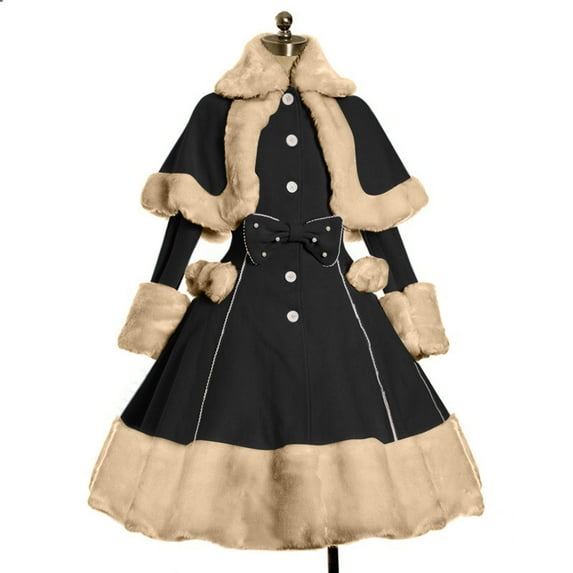 Babysbule Winter Jackets for Women Women's Long Sleeve Woolen Jacket Bow Cape Set Outwear Plush Stitching Coat