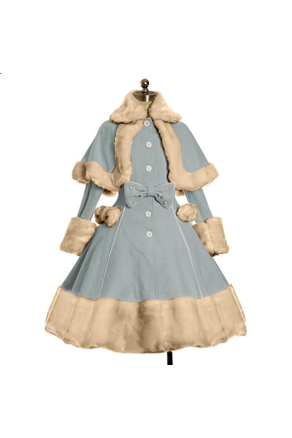 Winter Jackets for Women Women's Long Sleeve Woolen Jacket Bow Cape Set Outwear Plush Stitching Coat