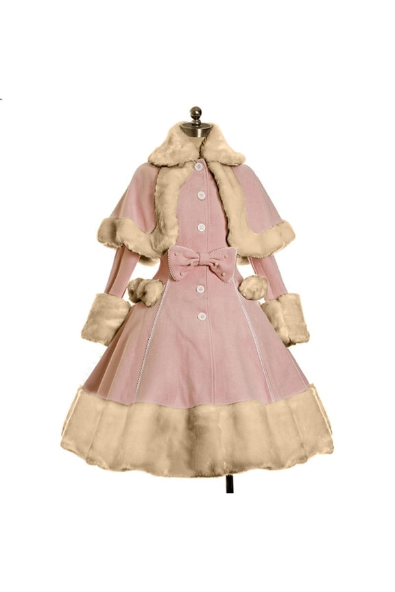 Winter Jackets for Women Women's Long Sleeve Woolen Jacket Bow Cape Set Outwear Plush Stitching Coat