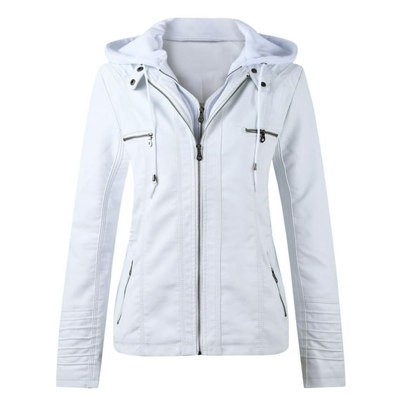Babysbule Winter Jackets for Women Women's Slim Leather Stand Collar Zip Motorcycle Suit Belt Coat Jacket Tops