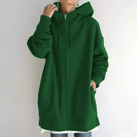 Babysbule Winter Jackets for Women Women's Solid Color Hoodie Zipper Long Sleeve Sweatshirts Long Coat Tops With Pockets